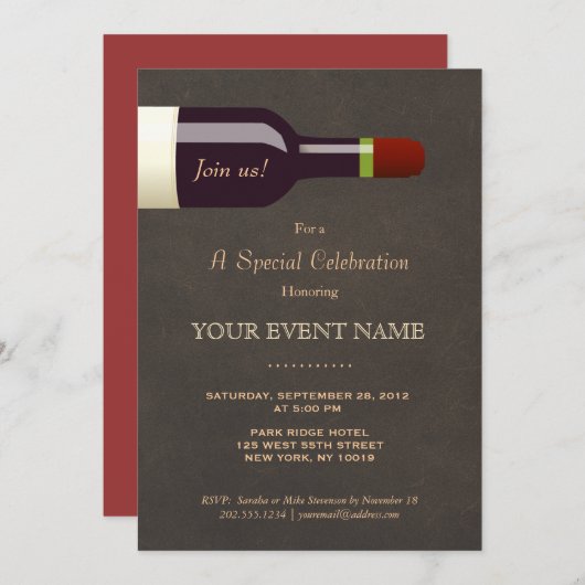 Elegante Weinflasche, Party der Weinverkostung Einladung (Vorne/Hinten)