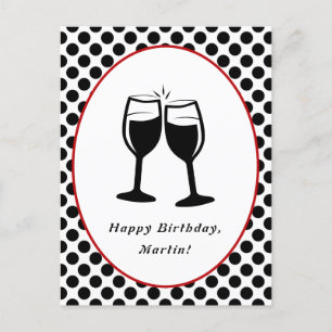 Elegante Weingläser Gerahmt Polka Dot Birthday Pos Postkarte
