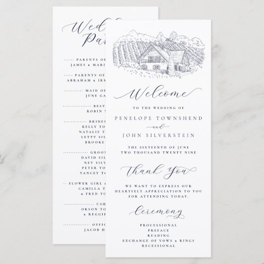 Elegante Weingut-Illustration Ziel Hochzeit Programm (Vorne/Hinten)