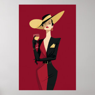 Elegante Weinillustration einer Frau Poster