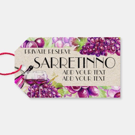 Elegante Weinkarte Geschenkanhänger (Rückseite Horizontal)