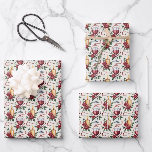 Elegante Weinkerzen im Fliesenmuster Geschenkpapier Set (Vorderseite)