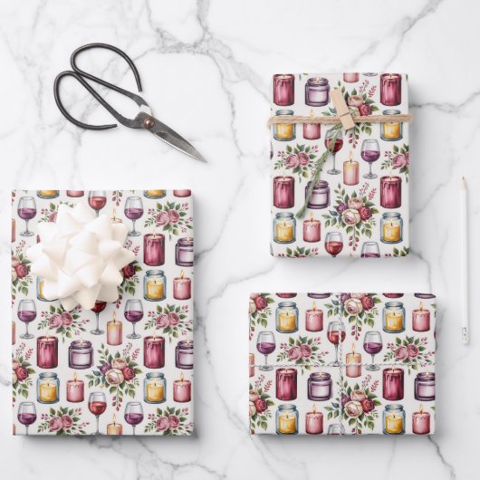 Elegante Weinkerzen im Fliesenmuster Geschenkpapier Set (Vorderseite)
