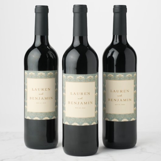 Elegante Weinlabels mit beigen Blumenmuster Weinetikett (Flaschen)