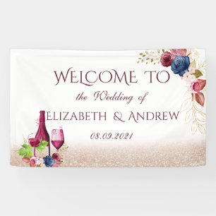 Elegante Weinprobe Burgunder Blumen Hochzeit Banner