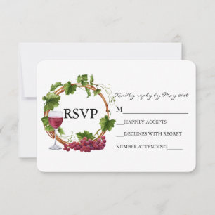 Elegante Weinreben-Wasserfarben-Kranz-Hochzeit RSVP Karte