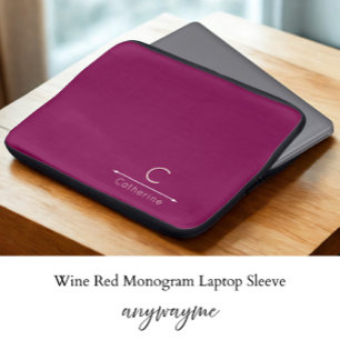 Elegante Weinrote Monogramm-Laptoptasche Laptopschutzhülle