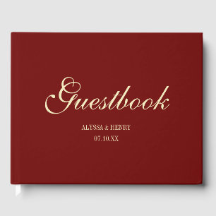Elegante Weinrote Schriftmonogramm-Hochzeit Gästebuch