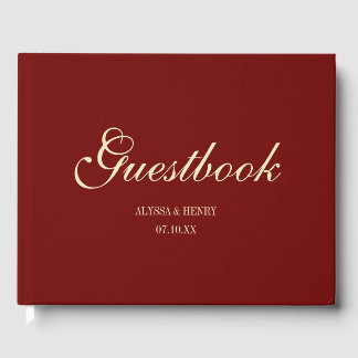Elegante Weinrote Schriftmonogramm-Hochzeit Gästebuch