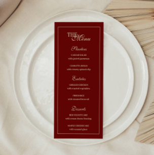 Elegante Weinrote Schriftmonogramm-Hochzeit Menükarte