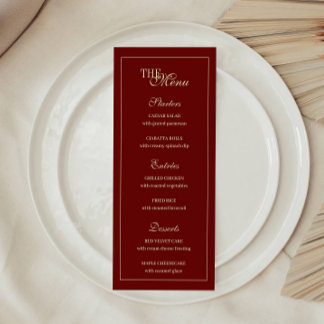 Elegante Weinrote Schriftmonogramm-Hochzeit Menükarte