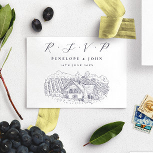 Elegante Weinroute Hochzeit in Urlaubsort RSVP Karte