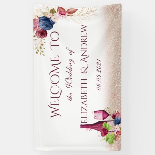 Elegante Weinverkostung Burgund Blume Hochzeit Banner (Vertikal)