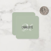Elegante Weise-grüne Monogramm-Namenskarte Mitteilungskarte (Vorderseite/Rückseite Beispiel)