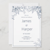 Elegante, weiß-graue blühende Hochzeit Einladung (Vorderseite)