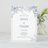Elegante, weiß-graue blühende Hochzeit Einladung (Stehend Vorderseite)