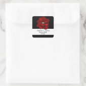 Elegante Weiß, Schwarz, Rote Rose Blume Hochzeit S Quadratischer Aufkleber (Tasche)