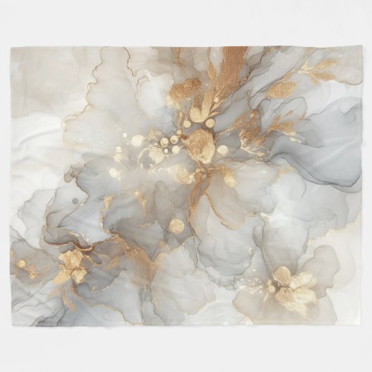 Elegante Weiß- und Goldfarben Abstrakte Kunst Fleecedecke (Vorderseite (Horizontal))
