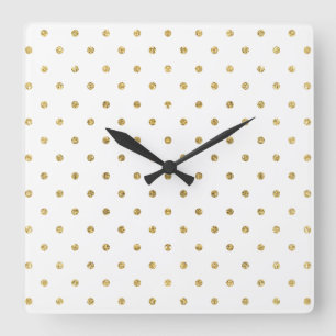 Elegante Weiß-und GoldGlitzer-Polka-Punkte Quadratische Wanduhr