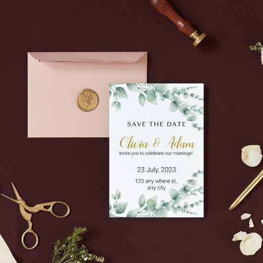 Elegante Weiß- und grüne Wasserfarbe Rettete die D Einladung