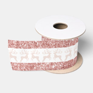 Elegante Weiß und Rose Gold Glitzer Weihnachtsrü Satinband