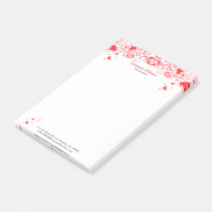 Elegante Weiß- und Rote Blumenspitze Post-it Klebezettel