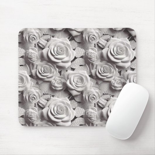 Elegante weiße 3D-Blume Mousepad (Mit Mouse)