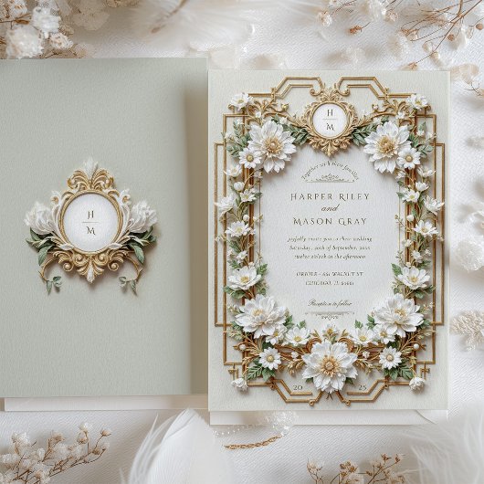 Elegante weiße Anemonen mit Imitats Gold Einladung