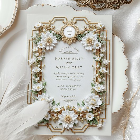 Elegante weiße Anemonen mit Imitats Gold Einladung