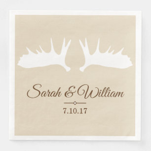 Elegante weiße Antler & Taupe PERSONALISIERT Serviette