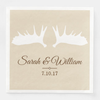 Elegante weiße Antler & Taupe | PERSONALISIERT Serviette
