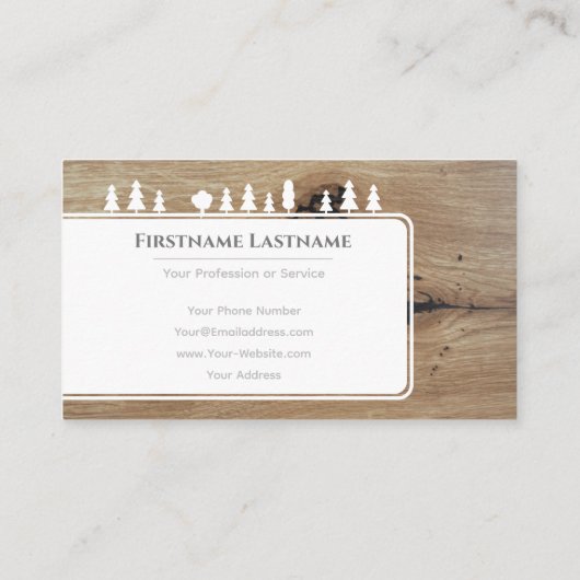 Elegante weiße Bäume auf braunem Holzparkett Visitenkarte (Rückseite)