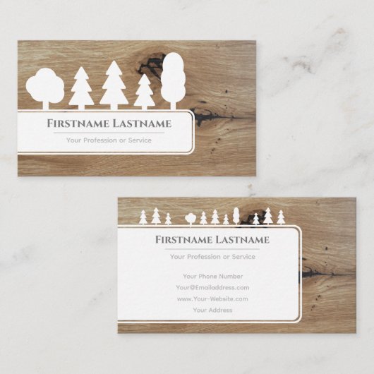 Elegante weiße Bäume auf braunem Holzparkett Visitenkarte (Vorne/Hinten)