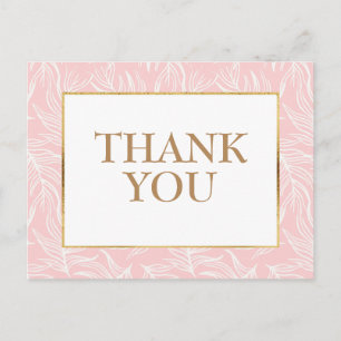 Elegante weiße Blätter auf Pink Gold Vielen Dank Postkarte