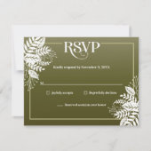 Elegante, weiße Blätter, Olive Green RSVP Karte (Vorderseite)