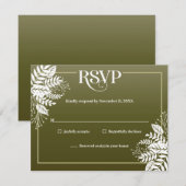 Elegante, weiße Blätter, Olive Green RSVP Karte (Vorne/Hinten)