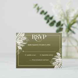 Elegante, weiße Blätter, Olive Green RSVP Karte