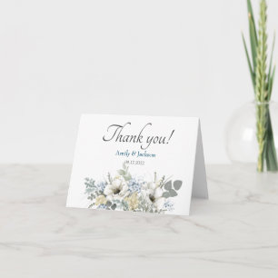 Elegante weiße blaue Blumenhochzeit Dankeskarte