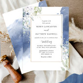 Elegante, weiße, blaue, florale Hochzeit Einladung