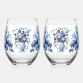 Elegante weiße & blaue Tulips in Vase Wedding Weinglas Ohne Stiel (Rückseite)