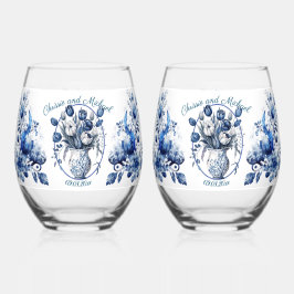 Elegante weiße & blaue Tulips in Vase Wedding Weinglas Ohne Stiel