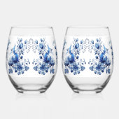 Elegante weiße & blaue Tulips in Vase Wedding Weinglas Ohne Stiel (Links)