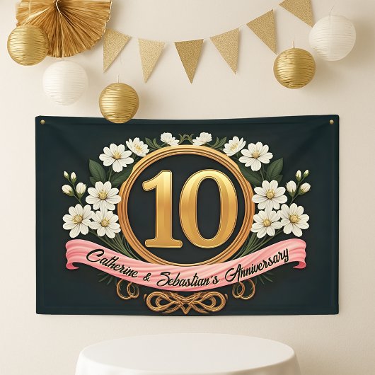 Elegante weiße Blume 10. Hochzeitstag Banner