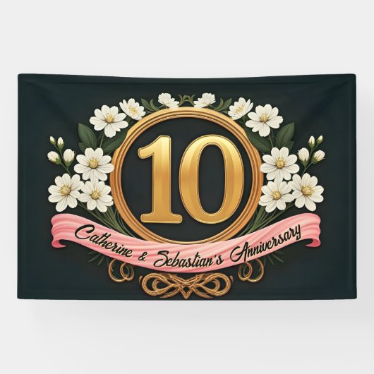Elegante weiße Blume 10. Hochzeitstag Banner (Horizontal)