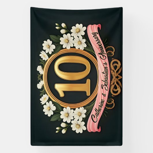 Elegante weiße Blume 10. Hochzeitstag Banner (Vertikal)