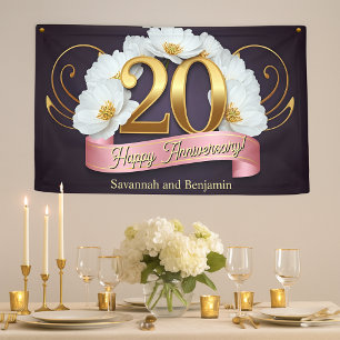 Elegante weiße Blume 20. Hochzeitstag Banner
