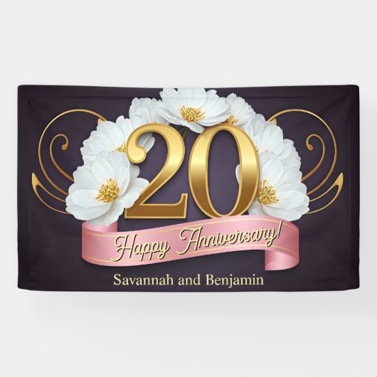 Elegante weiße Blume 20. Hochzeitstag Banner (Horizontal)