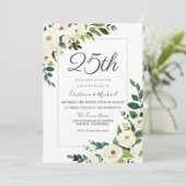 Elegante weiße Blume 25. Hochzeitstag Einladung (Stehend Vorderseite)