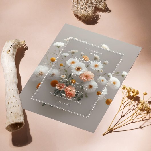 Elegante weiße Blume | 3D-Rahmen | Einzigartige Ho Einladung