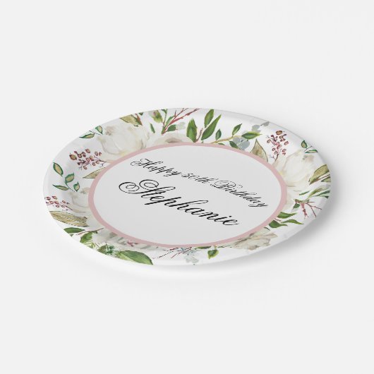 Elegante weiße Blume 50. Geburtstag Pappteller (Schrägansicht)